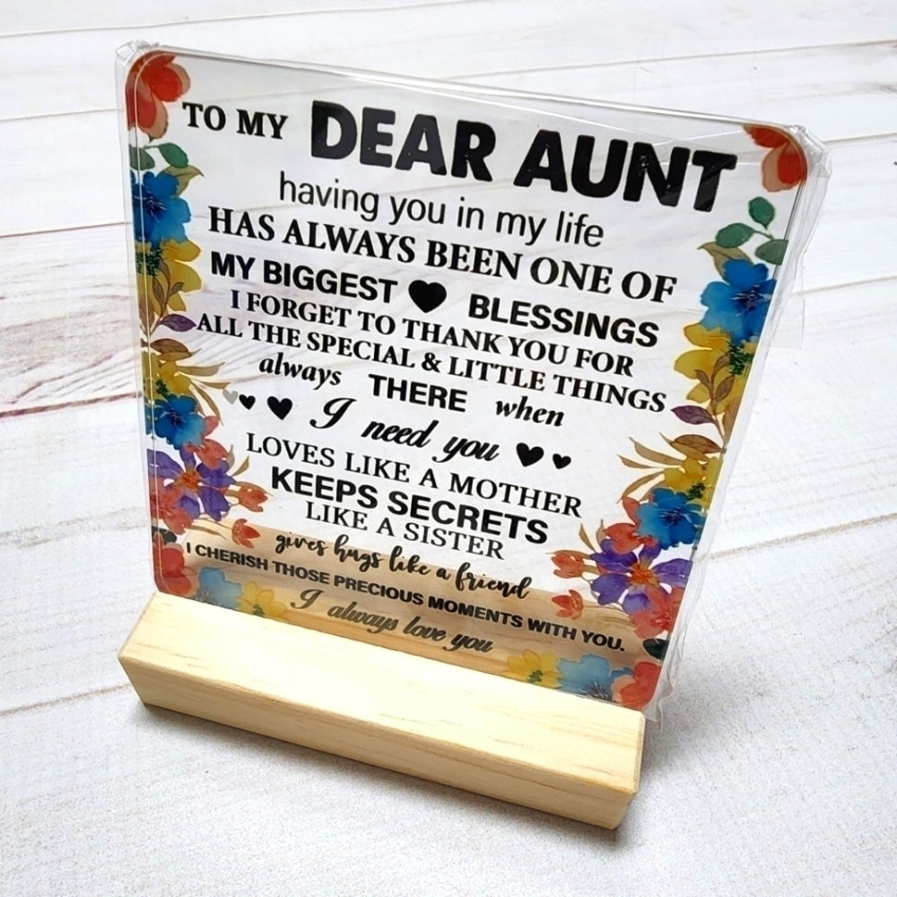 Thank You Desk Decor Aunt Square Acrylic Desk Plaque Sign With Wood Stand - New